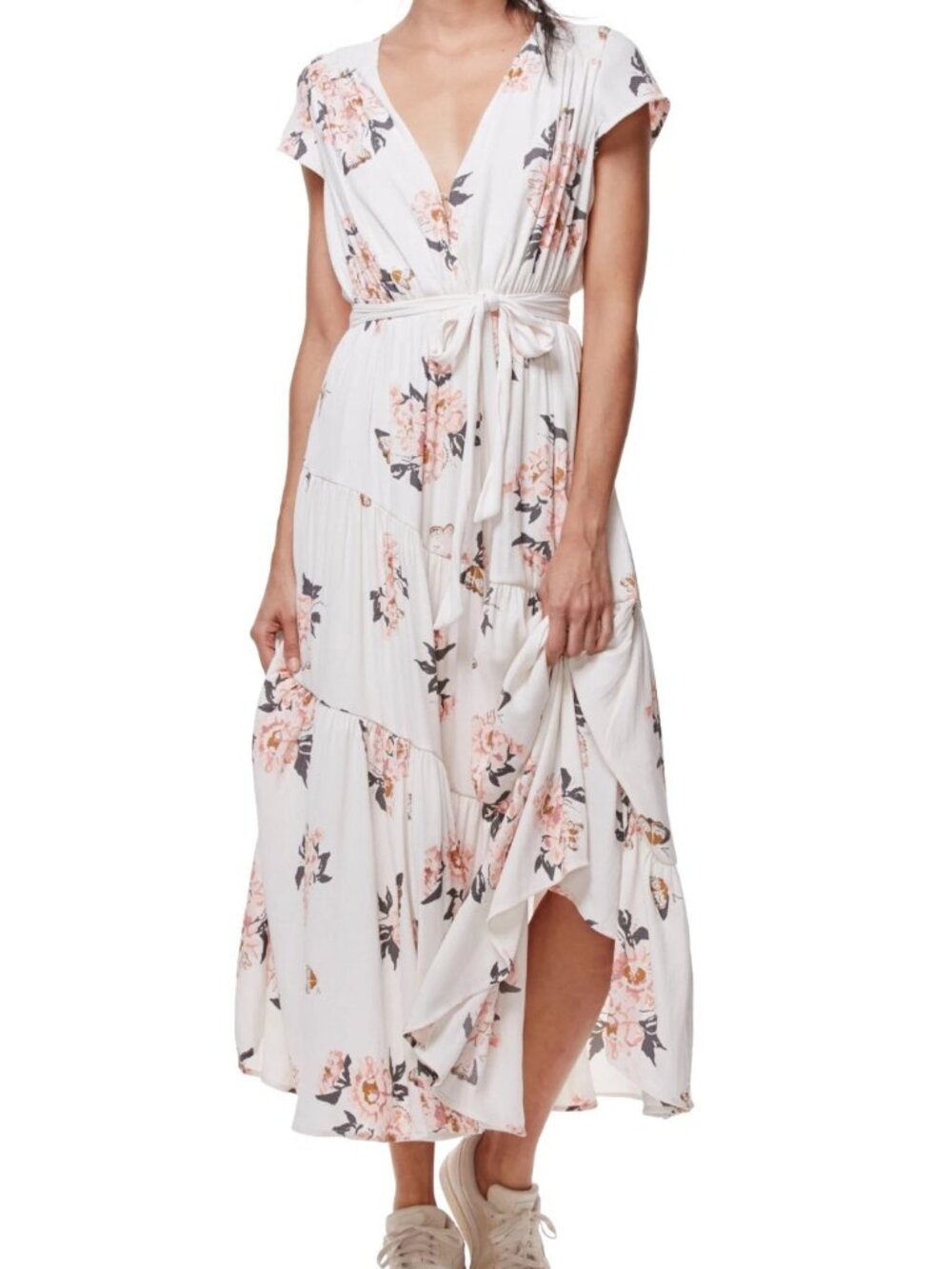 NWT Free People All I Got Floral Maxi Tiered Dress Boho Cottagecore Ivory Cream